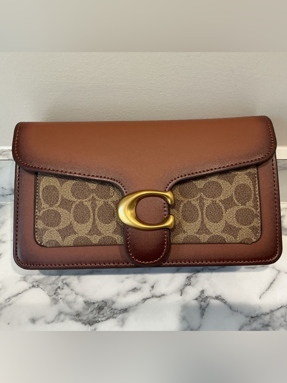 Coach Tabby Brown Signature Canvas Purse with Gold 'C' Clasp